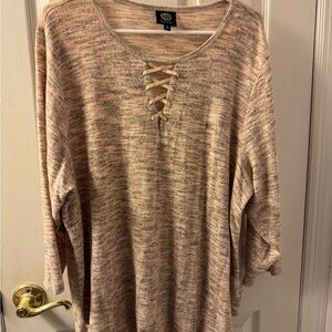 Bobeau Beige Knit Tunic with Lace-Up Front from Stitch Fix